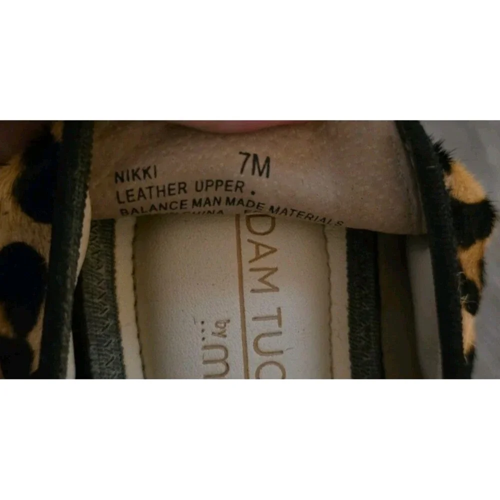 Adam Tucker by Me too leopard print, calf fur, gold buckle ballet flats.  Sz 7